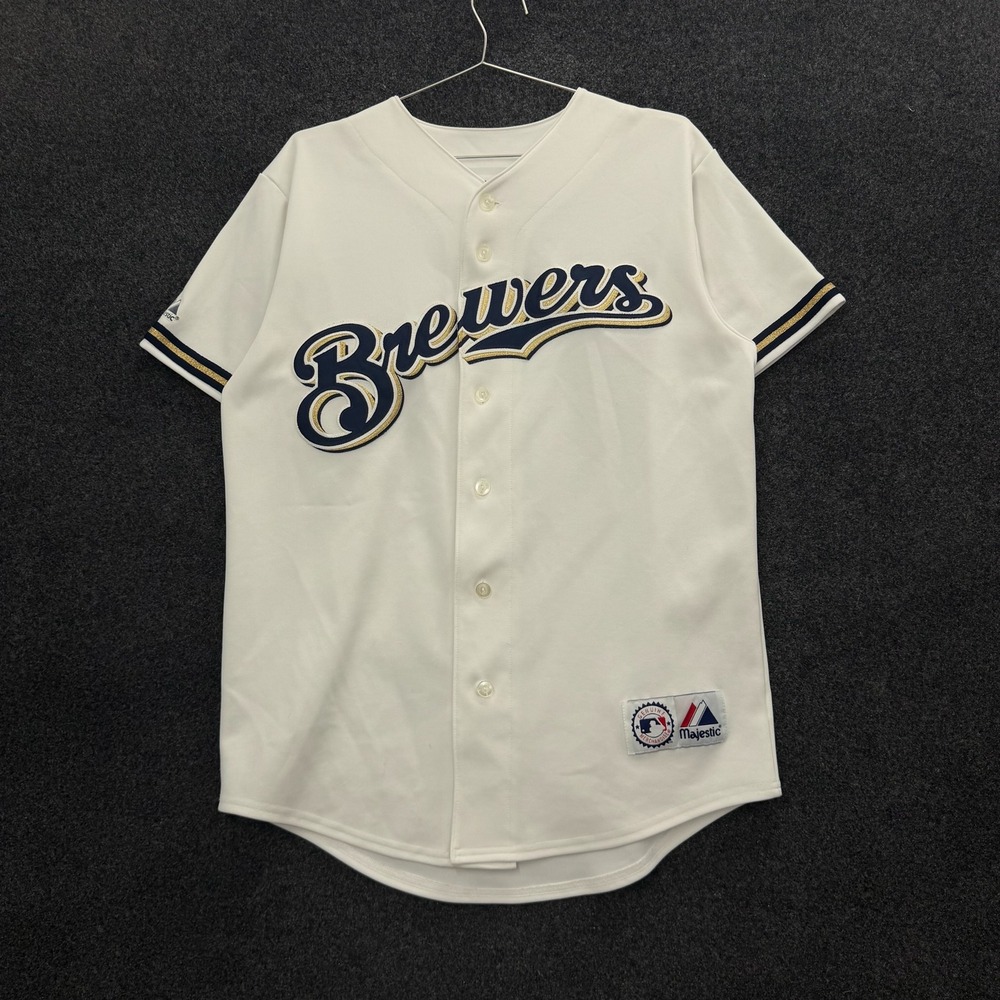 Vintage Majestic Milwaukee Brewers Carlos Lee 45 Baseball Jersey White Mens M